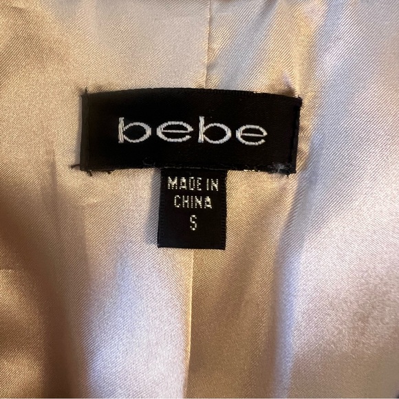 BEBE Womens Trench coat Sz S classic fairy work school, going out, shiny beige - Picture 2 of 16